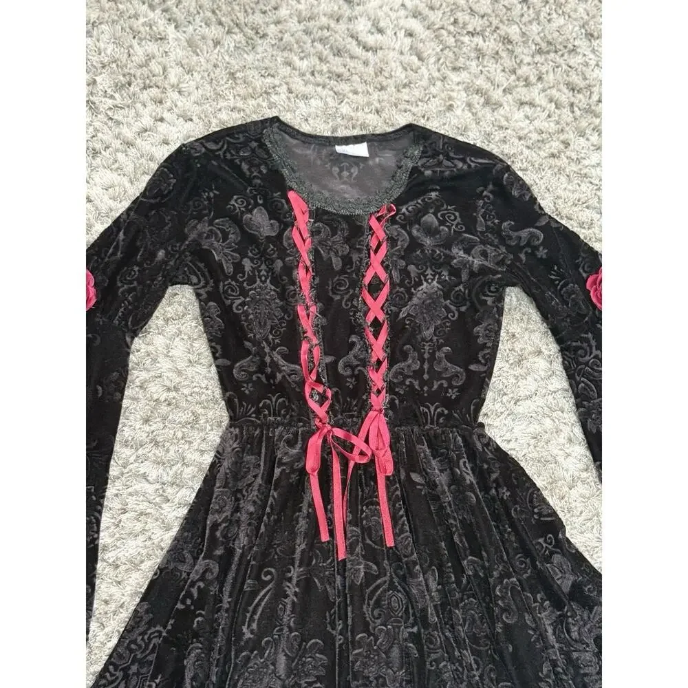 Gothic Velvet Lace Bell Sleeve Dress Girls S Black Witchy Renaissance Costume